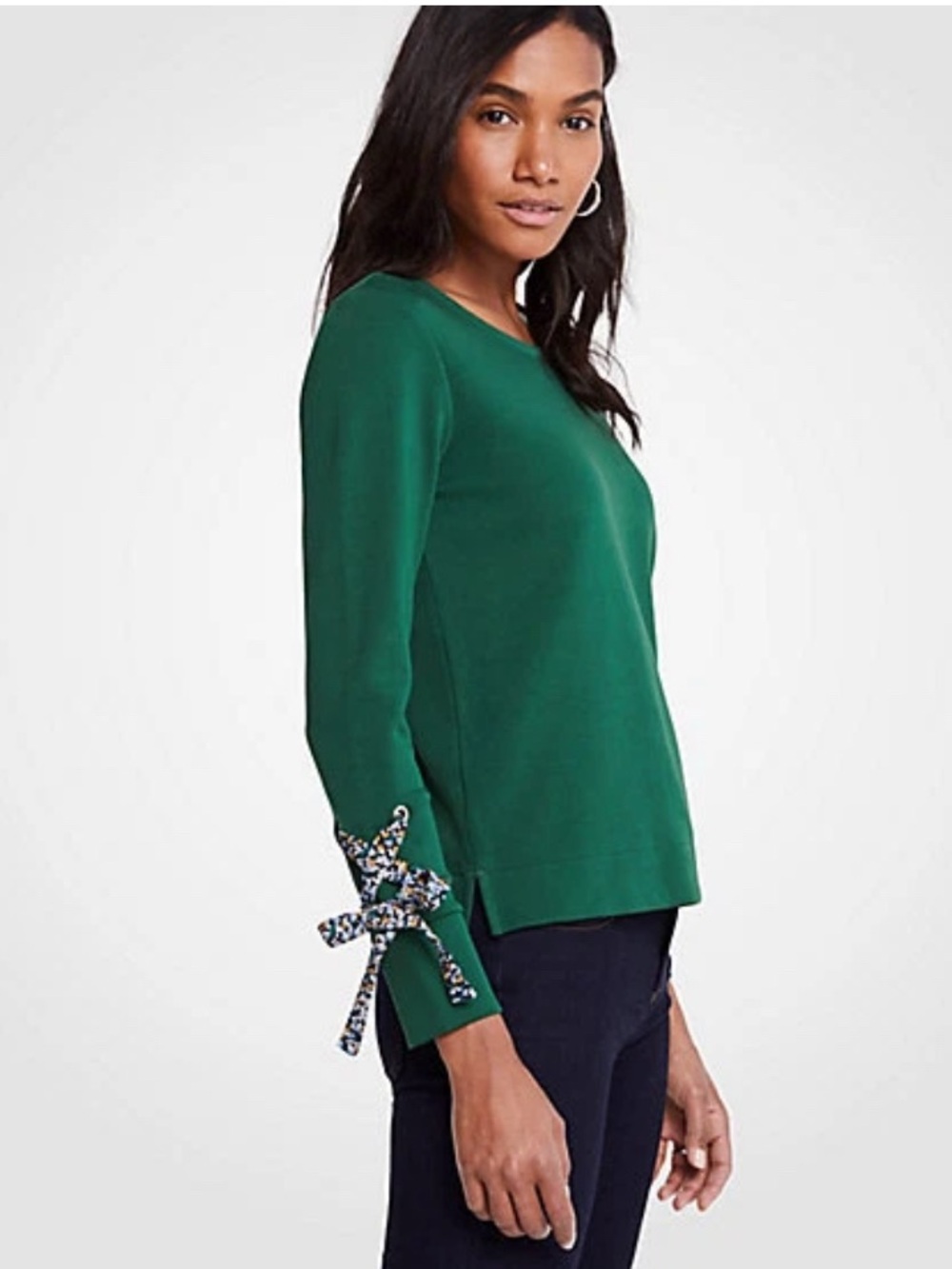 ANN TAYLOR LONG SLEEVE TOP WITH FLORAL BOW CUFF